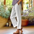 thumbnail image 3 of BODOAO Women's Linen Cropped Pants Ankle Capris Straight Leg Trousers Solid Straight Solid Elastic Pants Long Linen Waist Cotton Casual Pants White Xxl, 3 of 3