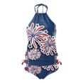 thumbnail image 2 of Gibobby Conjunto de Bikini para Mujer Conjunto de traje de baño de cuello halter simple para mujer Correas ajustables Día de la independencia Traje de ba(Azul,G), 2 of 5