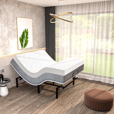 Renanim SF Adjustable Bed Frame with Hybrid Memory Foam Mattress, Massage - Twin XL Adjustable Bed   Firm Mattress, USB, Under Bed Light, App Control