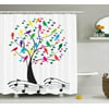 Music Decor  Tree With Musical Notes And Birds Branch Happy Jolly Celebrating Playful, Bathroom Accessories, 69W X 84L Inches Extra Long, By Ambesonne