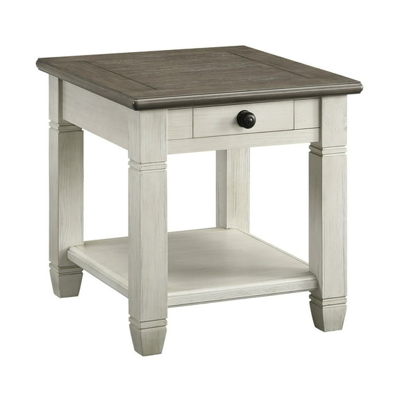 Rome 26 Inch Side End Table- Square- 1 Drawer- Brown- White- Solid Wood