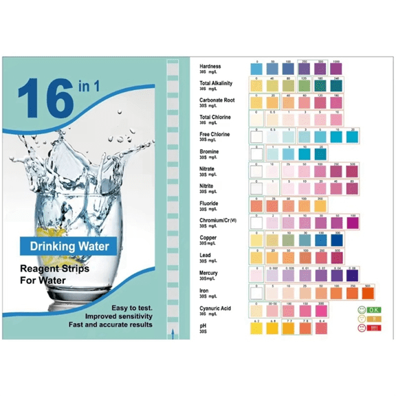 TOP! 16 in 1 Drinking Water Test Kit 50 Strips Home Well Tap Easy