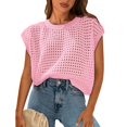 thumbnail image 2 of Womens Spring Tops 2026 Summer Shirts Crochet Cap Sleeve Sweater Pullover Cute Beach Vacation Clothes Pink L, 2 of 5