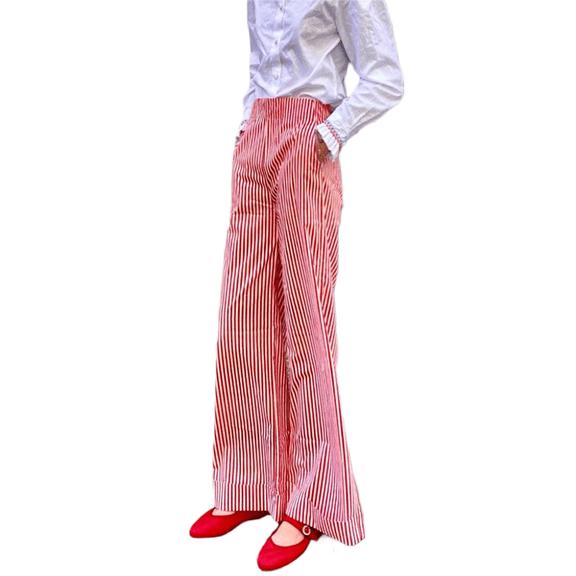 Michellecmm Women's Striped Print Lounge Pants High Waist Loose Fit Wide Leg Trousers with Pockets Summer Streetwear