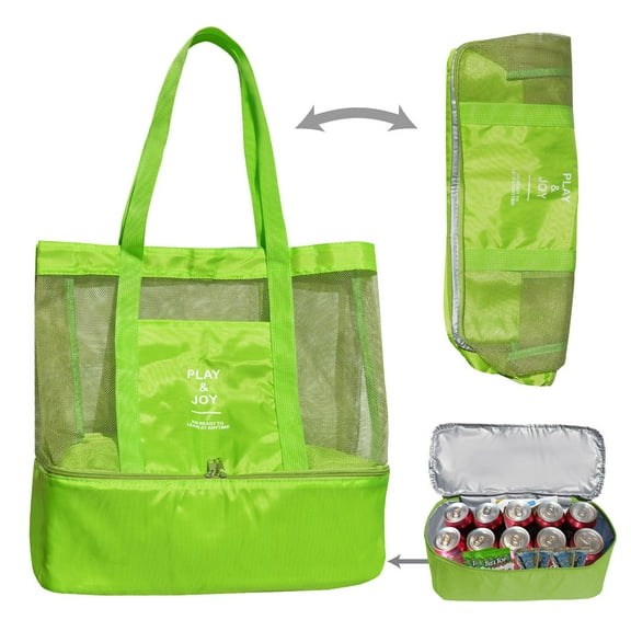 SUNRISEUMBRELLA Sport Tote Mesh Beach Outdoor Bag w Insulated Picnic Cooler /Heat Insulatiion (Green)