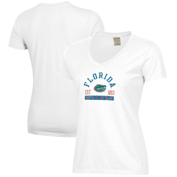 Women's White Florida Gators Arch Logo Comfort Wash V-Neck T-Shirt