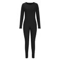 thumbnail image 3 of UAMVSH Workout Two Piece Outfits for Women Crew Neck Long Sleeve Slim Fit Top High Waist Yoga Legging Pants Sets Skinny Sweatsuits(SmallBlack), 3 of 5