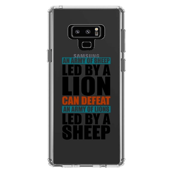 DistinctInk Clear Shockproof Hybrid Case for Samsung Galaxy Note 9 - TPU Bumper Acrylic Back Tempered Glass Screen Protector - Sheep Led By Lion Defeat Lions Led By Sheep