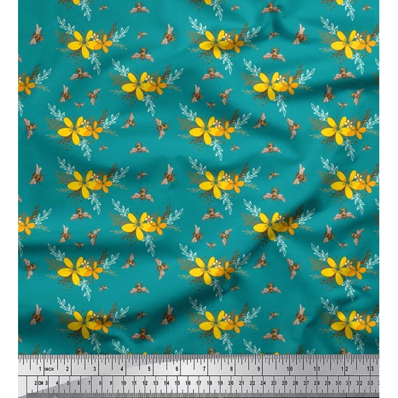Soimoi Cotton Duck Fabric Leaves & Floral Artistic Print Sewing Fabric Yard 56 Inch Wide