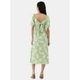 thumbnail image 3 of Time and Tru Women's and Women's Plus Back Tie Midi Dress with Puff Sleeves, Sizes XS-4X, 3 of 4