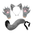 thumbnail image 3 of Conjunto de diadema con orejas de animal, cola y guantes para disfrazarse y decorar para cumpleaños Gris, 3 of 9