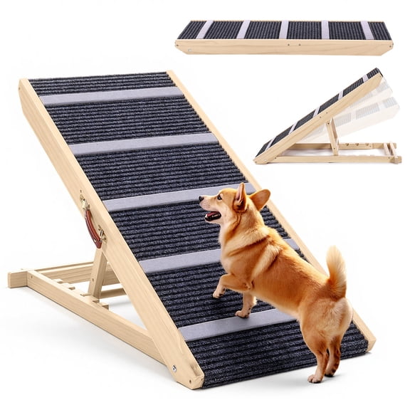 DOMIPET 17" Extra Wide Dog Ramp for Couch Bed Car, Adjustable Height Wooden Pet Ramp for Dogs Cats, Stable Foldable Pet Steps (Supports up to 200LBS)