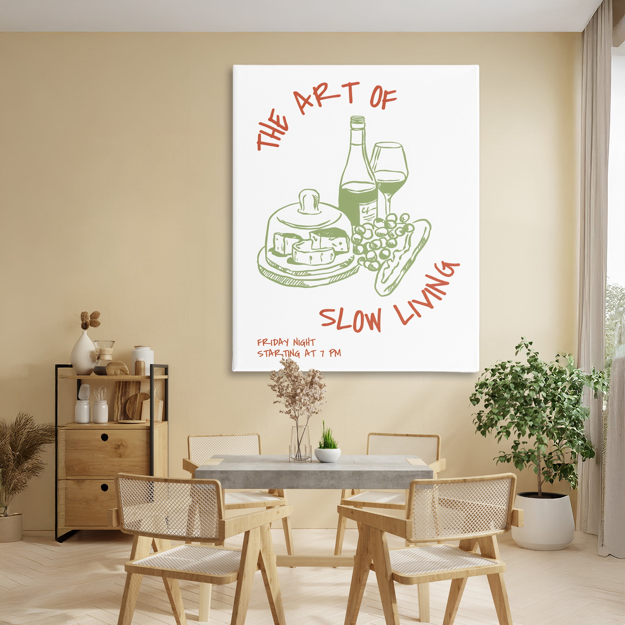 Stupell Industries Slow Living Wine & Cheese Canvas Wall Art, design by The Prints Vibe