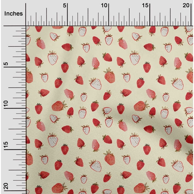 oneOone Tissu Polyester Lycra Jaune Pâle Fruits Fraise Matière de Robe Tissu Imprimé Tissu au Mètre 56 Pouces de Large