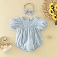thumbnail image 2 of Otqutp Toddler Bodysuit Girls Casual Short Sleeve Plaid Printed Pullover Romper Summer Bodysuits Headbands Set 0 to 18 Months, 2 of 8