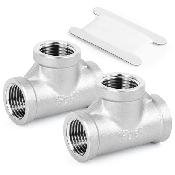 TAISHER 2PCS Stainless Steel Tee Pipe Fittings, 1/4" x 1/4" x 1/4" NPT Female Pipe Fittings