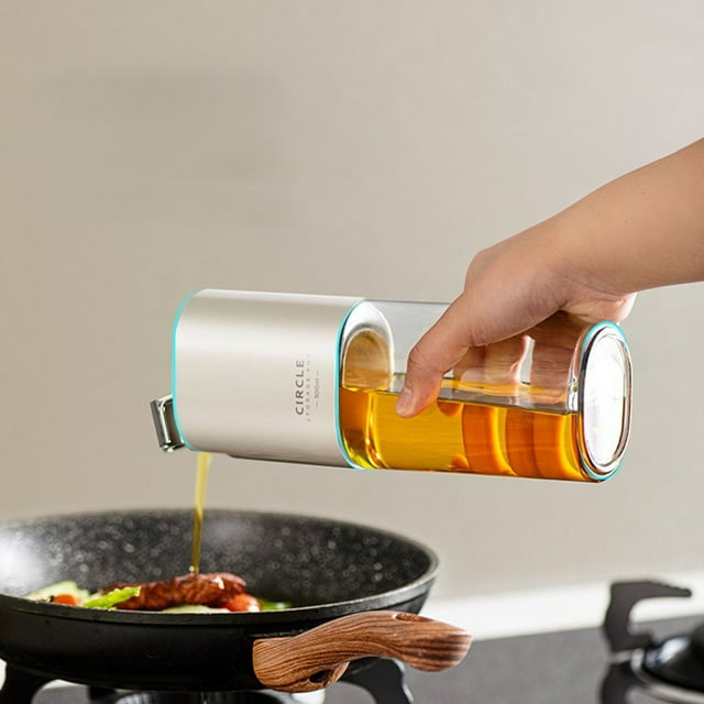 Jarra Dispensadora de Aceite Automática | Aceitera de Vidrio a Prueba de Fugas con Tapa Abatible | Pulverizador de Aceite de Cocina de Gran Capacidad para Cocinar, Hornear y Asar | Aceitera Portátil