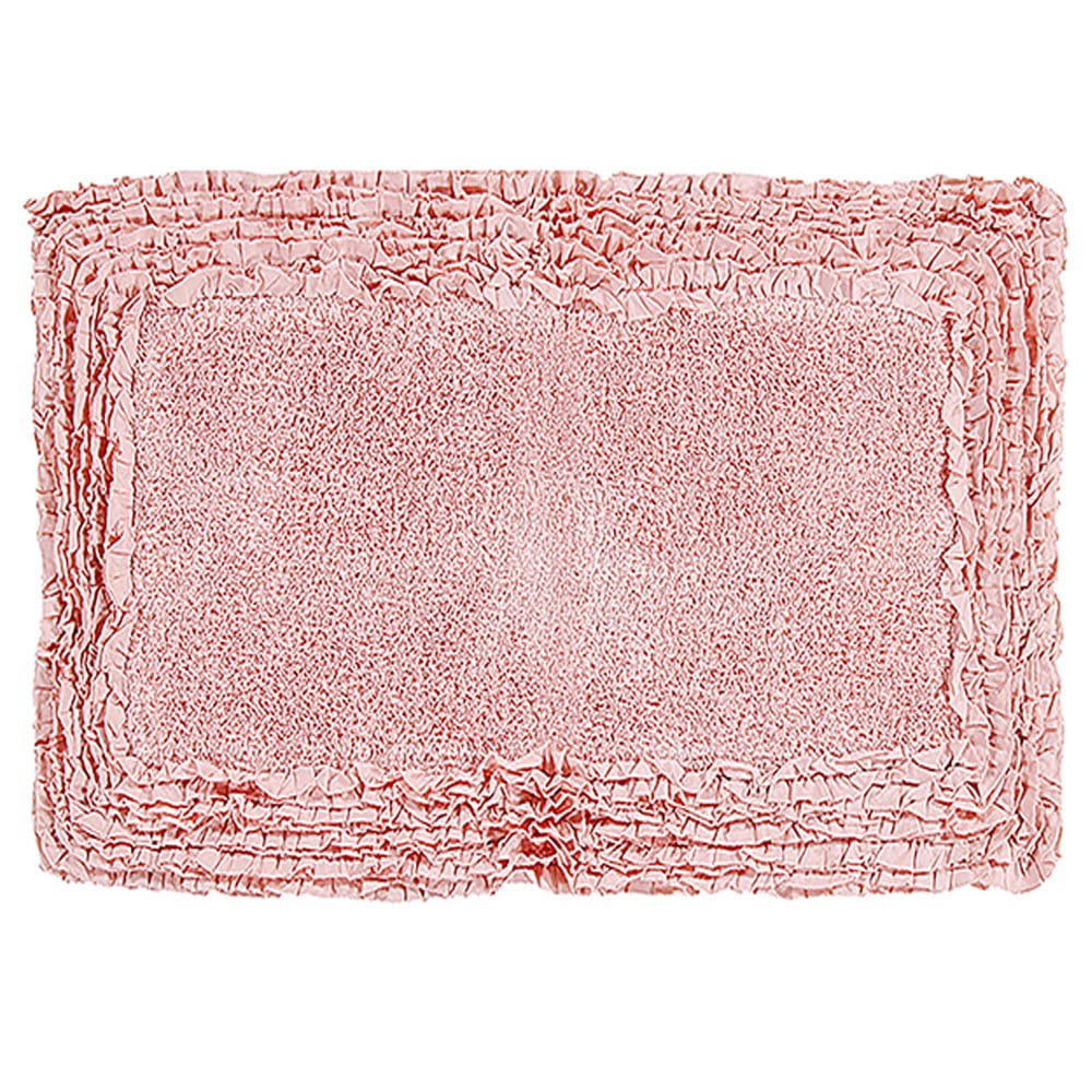 Better Trends 24" x 40" Premium Bathroom Rug 100% Cotton, Ultra Soft Bath Mat, Water Absorbent, Non-Slip Ruffle Border (Pink) Shaggy Border Collection