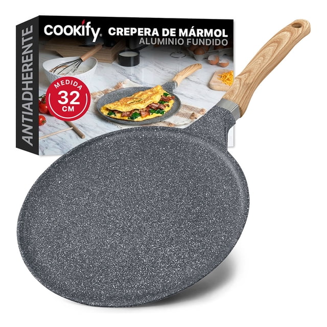 Crepera con Revestimiento Antiadherente de Mármol, Comal de Cocina Cookify (Gris, 32 cm)