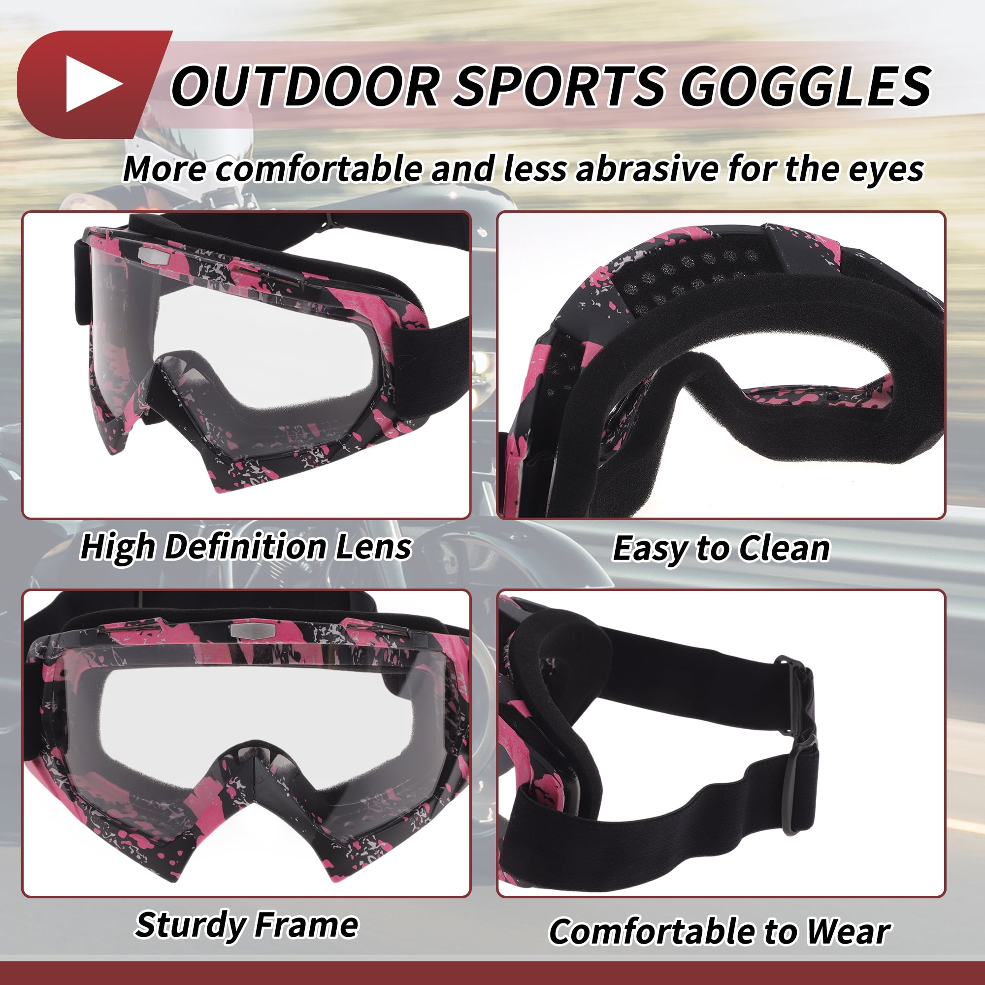 Unique Bargains Motorcycle Riding Goggles PC TPU Cycling Sunglasses Clear Lens Black Pink Frame