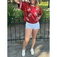 thumbnail image 3 of Fortune Women Sequins Tops Short Sleeve Rugby Print T-Shirts Shiny Sparkly Loose Tee, 3 of 9