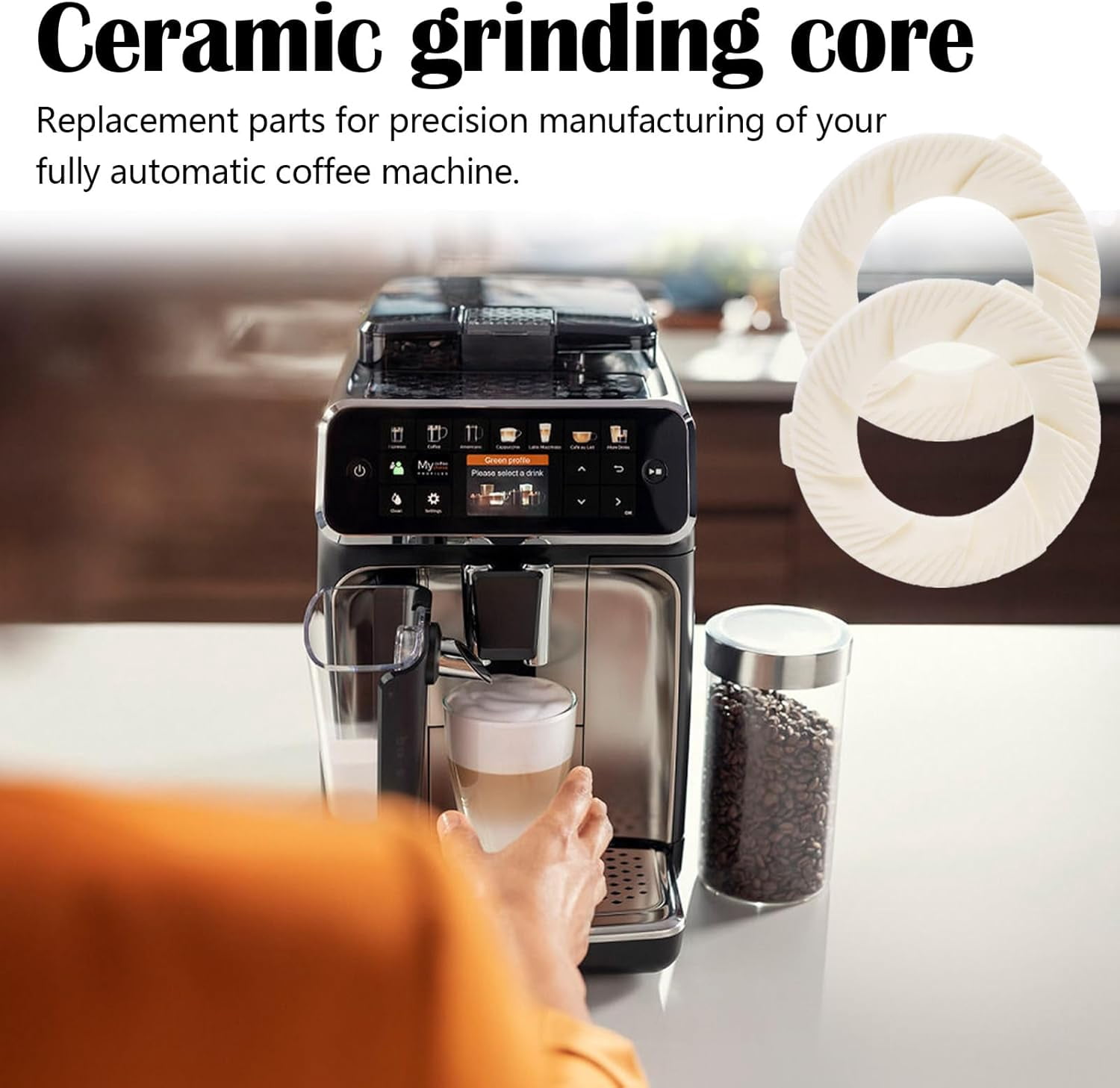 Ceramic Grinding Ring Grinding Disc, 2Pack 28 x 48mm, High Quality, Precisely Made Ceramic Grinding Rings for Coffee Machines, EP Series Grinder for Philips for Saeco LatteGo for Latte Go