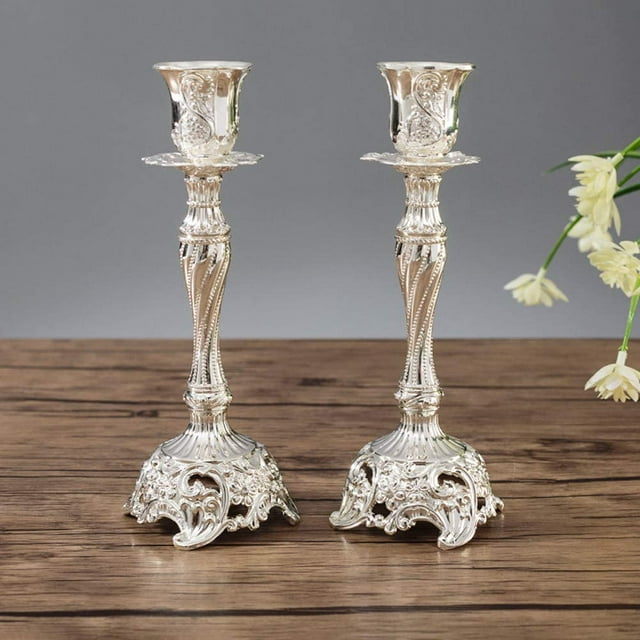 2 candelabros de metal plateado vintage Candelabro de plata Decoración de mesa de boda