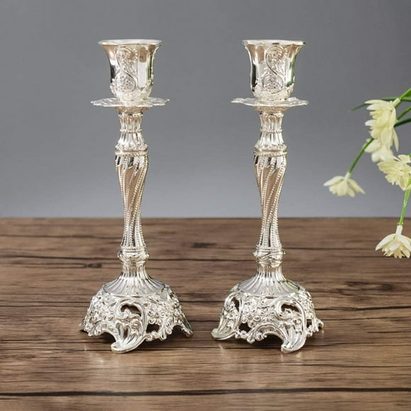 Set of 2 Candlesticks Candlesticks Candelabra in Silver Metal Decoration, Vintage Decoration Candlestick, Silver 18*6.5cm
