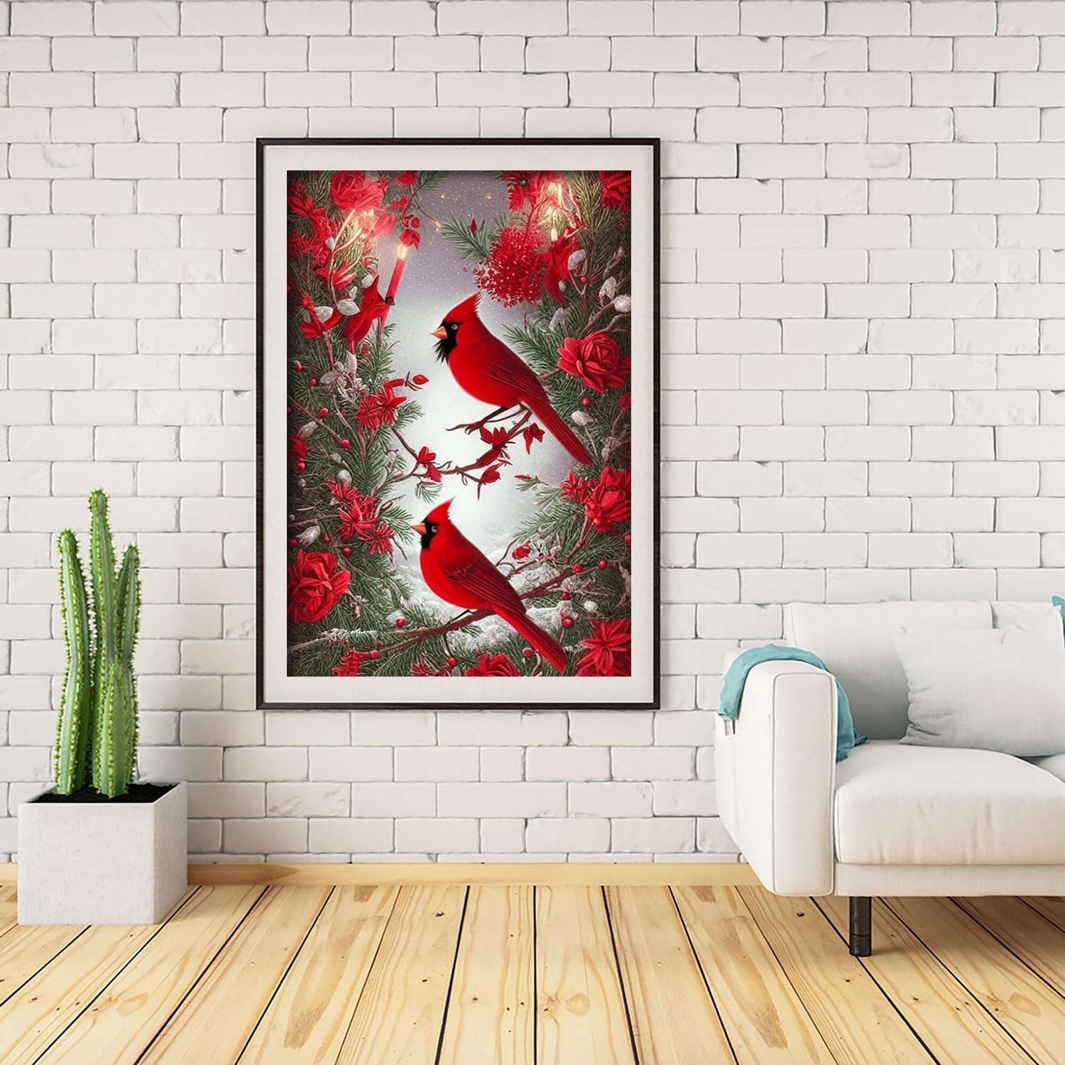 5D Diamond Painting Kits for Adults Full Drill North American Cardinal Kit Embroidery Rhinestone Painting Round Drill Cardinal Birds Paint with Diamond for Christmas Home Wall Decor 12x16