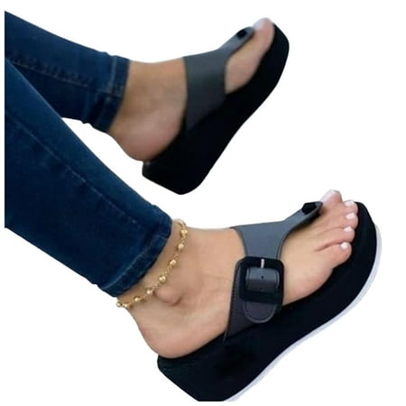 

A1 new home gifts for home Women s Fashion Casual Flip Flop Outdoor Slippers Platforms Wedges Shoes Pu Black