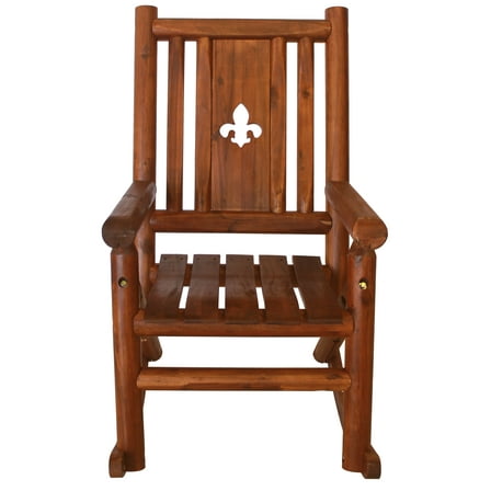 Leigh Country TX 36003 Amber-Log Fleur-De-Lis Adult Wood Outdoor Patio Rocking Chair - Brown