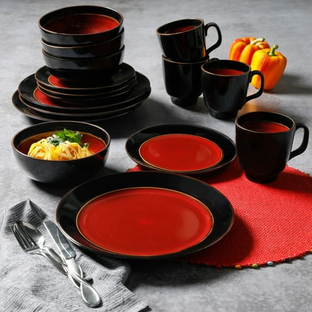 Gibson Studio Villa Mosa 16-Piece Dinnerware Set, Red