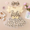 thumbnail image 4 of Sjldqy Girls Summer Outfit Sweet Soft Ruffle Sleeve Crew Neck Letter Print Bodysuit Leopard Print Tutu Skirt Bow Headband Girls Romper 3 Piece Set Size 12-18 Months Khaki, 4 of 9