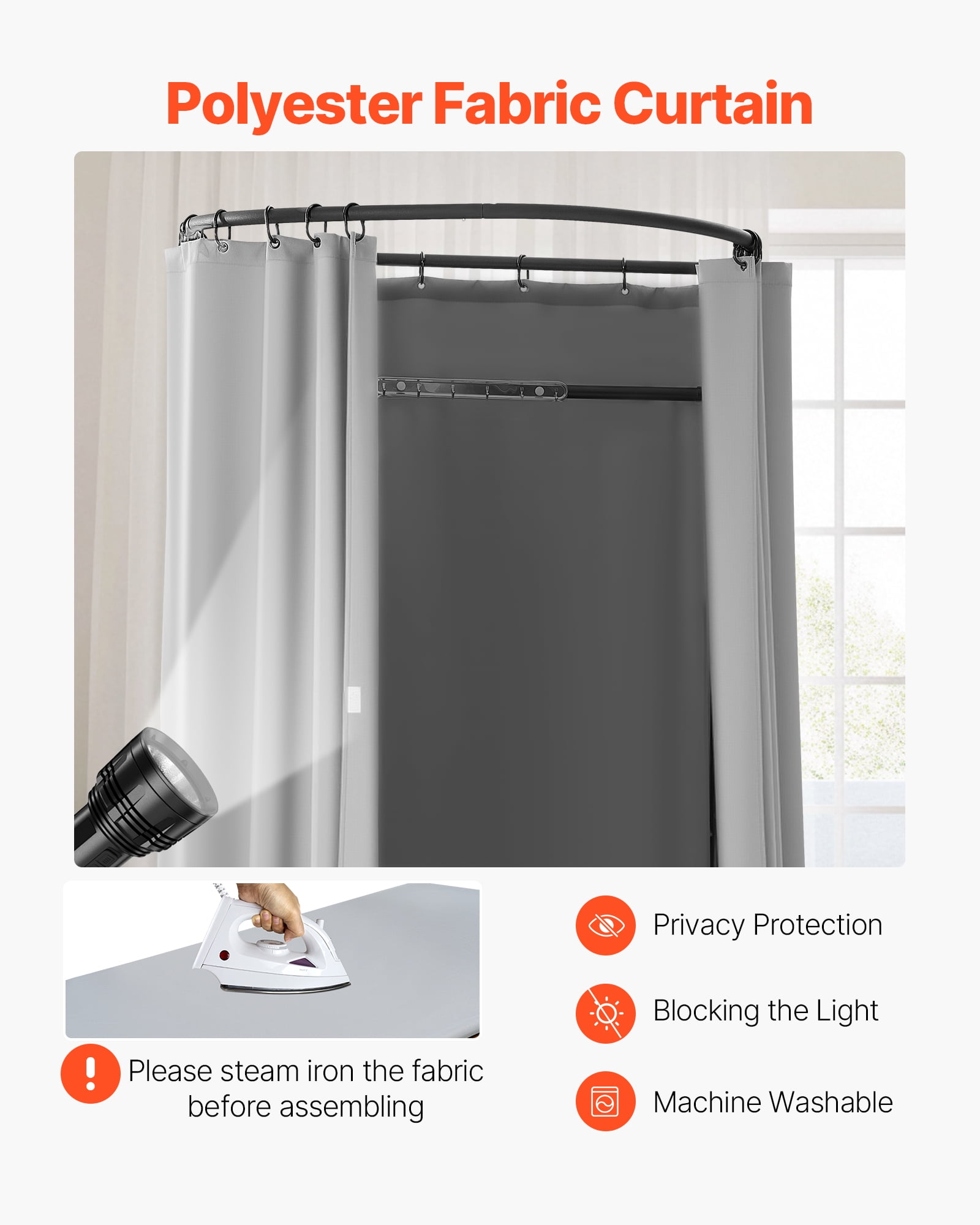 VEVOR Fitting Room, Dressing Room with Thick Polyester Curtains, Privacy Space with Shading Curtain and a Hook, for Boutique, Mall, Tailor's Store & Outdoor 39 x 37 x 79 in (Black and Gray-White)