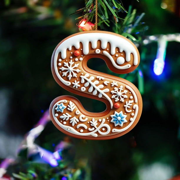 Seyotauo 26 Gingerbread Alphabet Ornaments,Personalized Letters Christmas Ornament,26 Initial Candy Cane Letter Pendant with Berries Pattern,Xmas Hanging Alphabet Letters for Christmas Tree DIY Craft