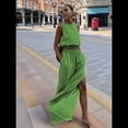 thumbnail image 4 of Conjuntos de 2 Piezas para Mujer: Chaleco de , Conjuntos Casuales Elegantes, Pantalones de Pierna con Abertura Alta. Verde M, 4 of 7