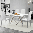 thumbnail image 2 of Dining Chairs Set of 4, Upholstered Dining Room Chairs with High Backrest and Silver Metal Legs, Modern Leather Armless Kitchen Chairs for Living Room, Dining Room, Restaurants, Bedroom, White, 2 of 8