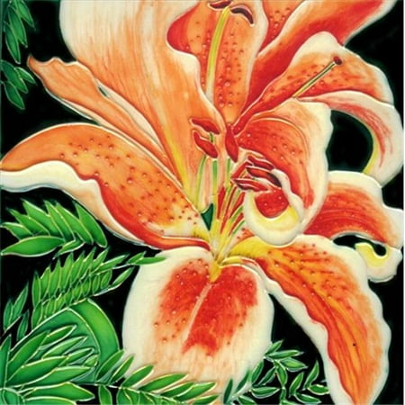 - En Vogue B-268 Orange Flower - Decorative Ceramic Art Tile - 8 in. x 8 in.
