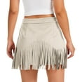 thumbnail image 4 of LWavelet Faux Suede Fringe Studded Mini Skirt Women Western Style Fall Casual Trendy Bottoms White L, 4 of 5