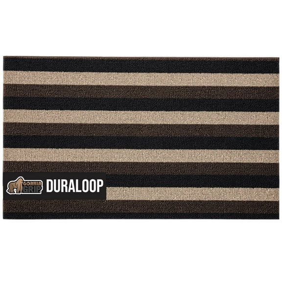 GORILLA GRIP Striped Doormat, Thick Bristle Door Mat Catches Dirt from Shoes, 36x24, Black Brown Beige
