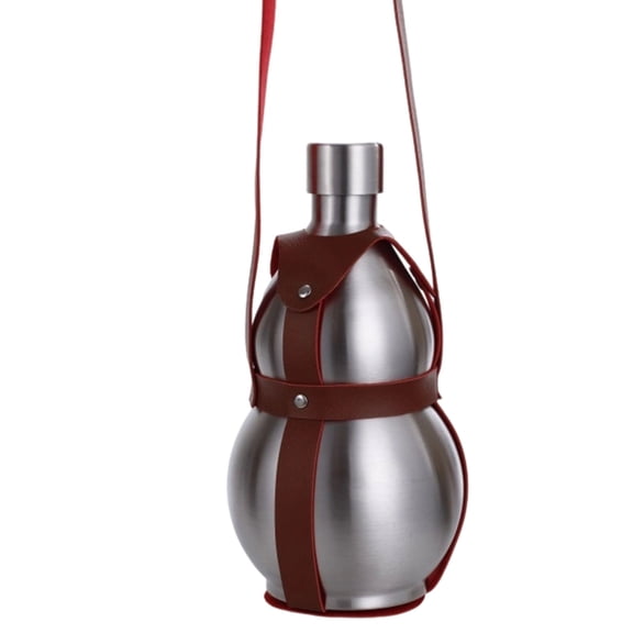 Silver 500ml Stainless Steel Travel Gourd Shape Water Bottle With Practical Carry1eatherStrap Whiskeys Liquor Flask
