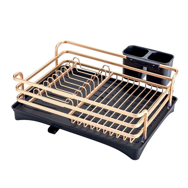 Gecheer Aluminum Alloy Dish Rack with Drainage Outlet Storage Rack for