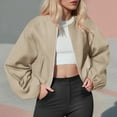 thumbnail image 2 of GEWSEY Womens Cropped Bomber Jacket Casual Zip Up Varsity Jackets Trendy Outwear Coats with Welt Pockets (Khaki, L), 2 of 5