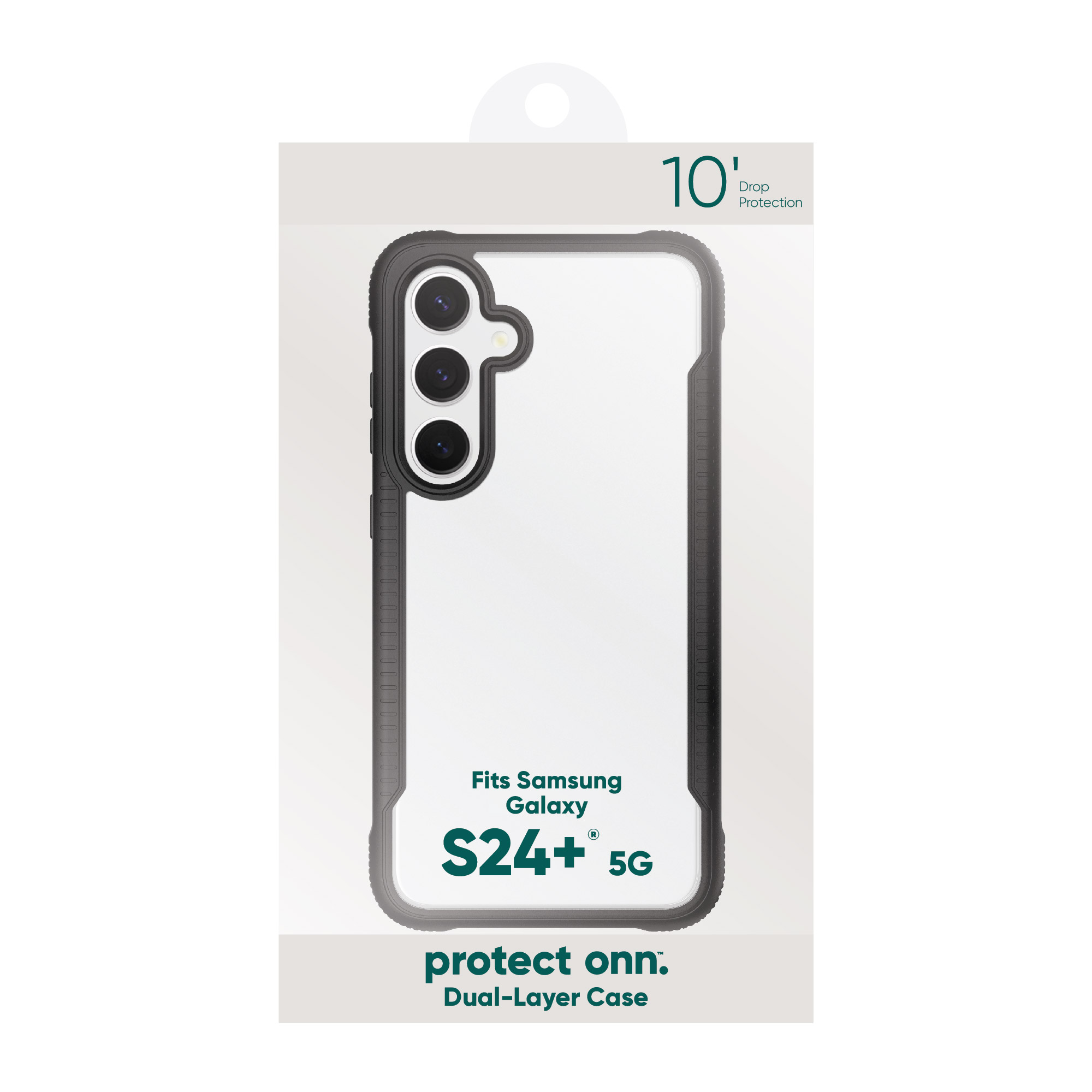 onn. Dual-Layer Phone Case for Samsung Galaxy S24+ 5G - Black/Clear