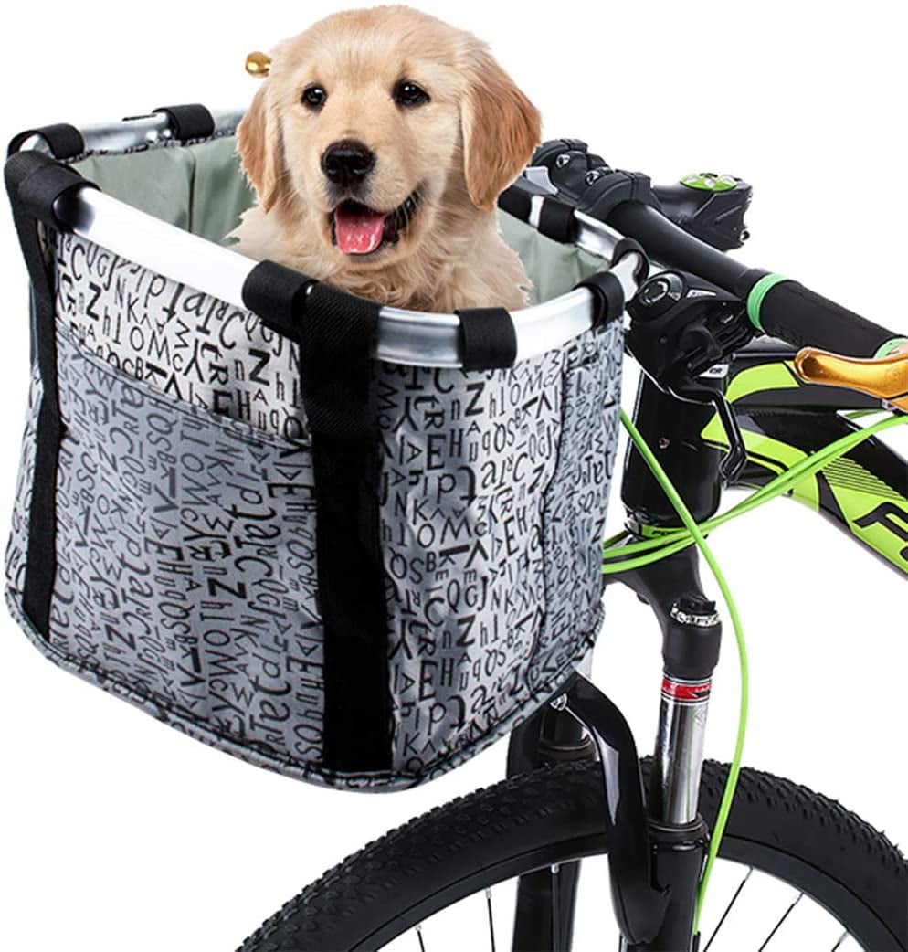 US Front Handlebar Bicycle Portable Fold-up Metal Canvas Bike Basket with Cover 