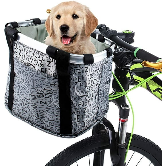 Bike Basket with Dog Seat Belt, Phone Pouch and Drawstring Cover, Quick-Release Detachable Foldable Bicycle Basket