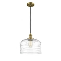 Innovations Lighting  Franklin Restoration Bell - 1 Light 12" Cord Hung Mini Pendant Brushed Brass/Clear Deco Swirl