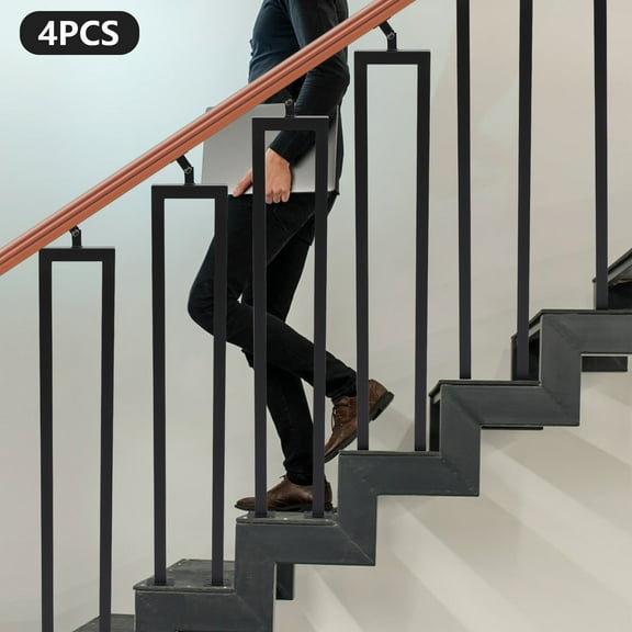Black Stair Guardrails Set, 1x1in Thick Tube, 2.36in Square Base, Anti-Tilt Design, Indoor/Outdoor Garden/Deck Security