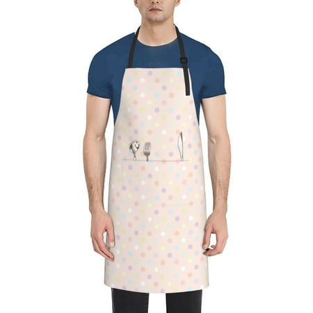 

Pofeuu Colorful Dots Print Waterproof Apron with Pockets Adjustable Cooking Aprons Kitchen Bib for Baking Household Cleaning
