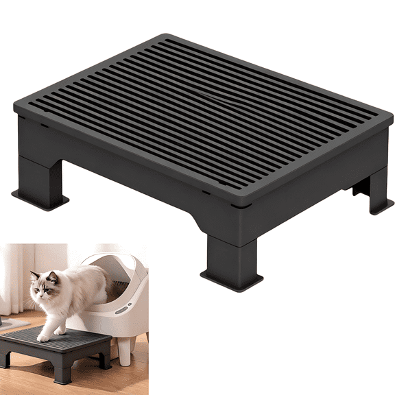 Adjustable Cat Litter Box Step Ramp - 3.5 and 5.9 inch Height, Non-Slip Litter Trapper Platform, Fits Standard and Automatic Boxes, 16.5 x 12.6 inch